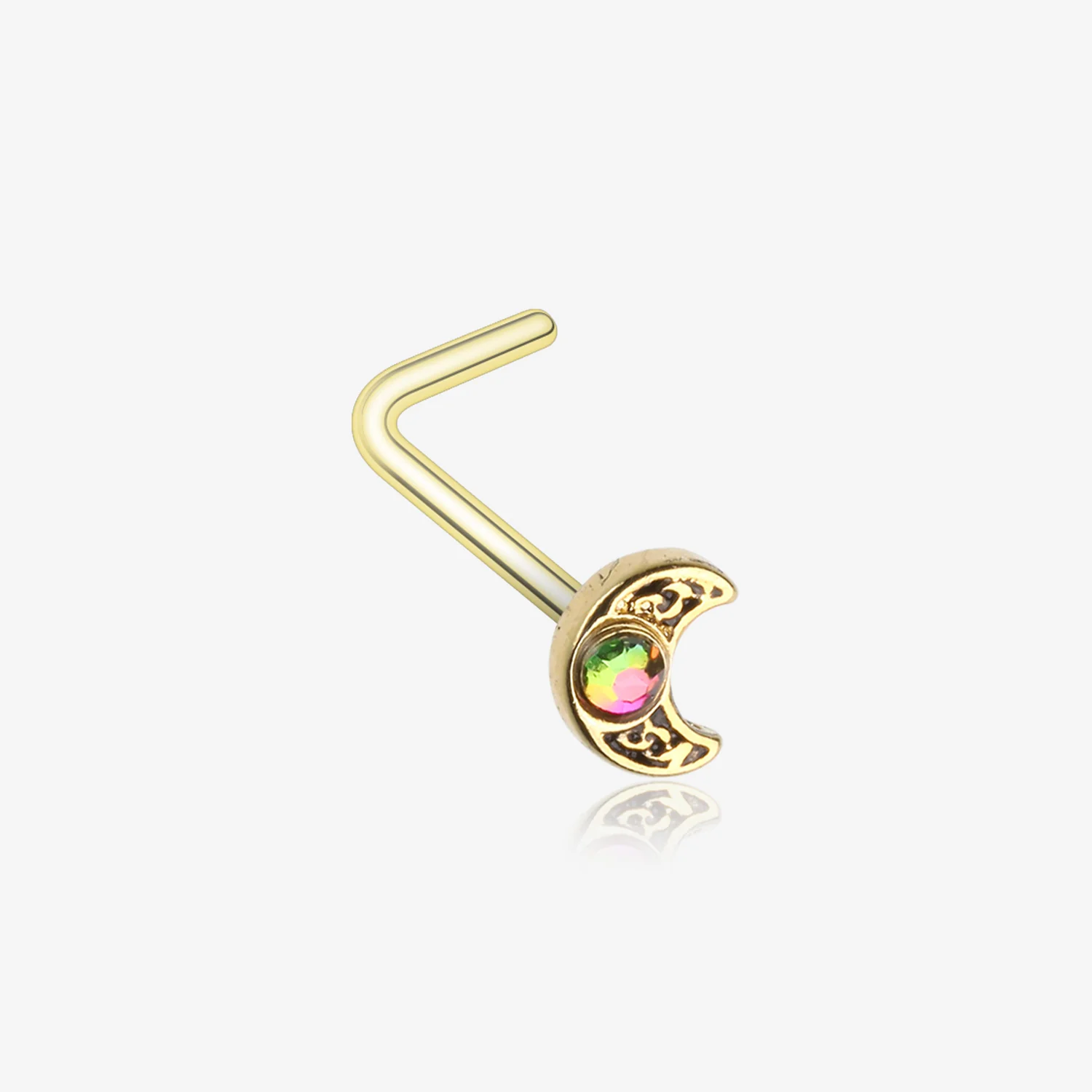 Golden Celtic Crescent Moon Sparkle L-Shaped Nose Ring