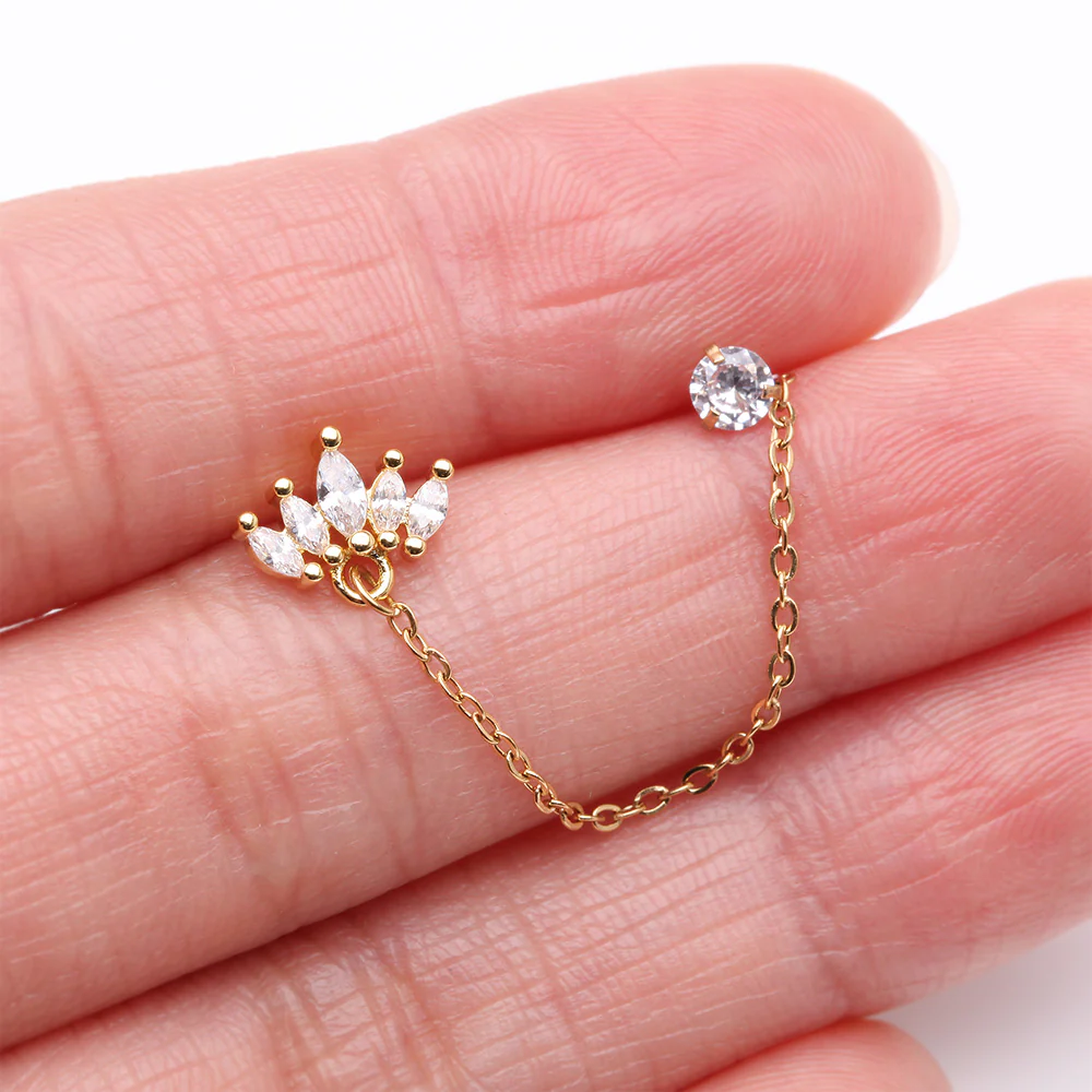 Golden Chainlink Marquise Flower Gem Sparkle Cartilage Barbell Stud - Image 3