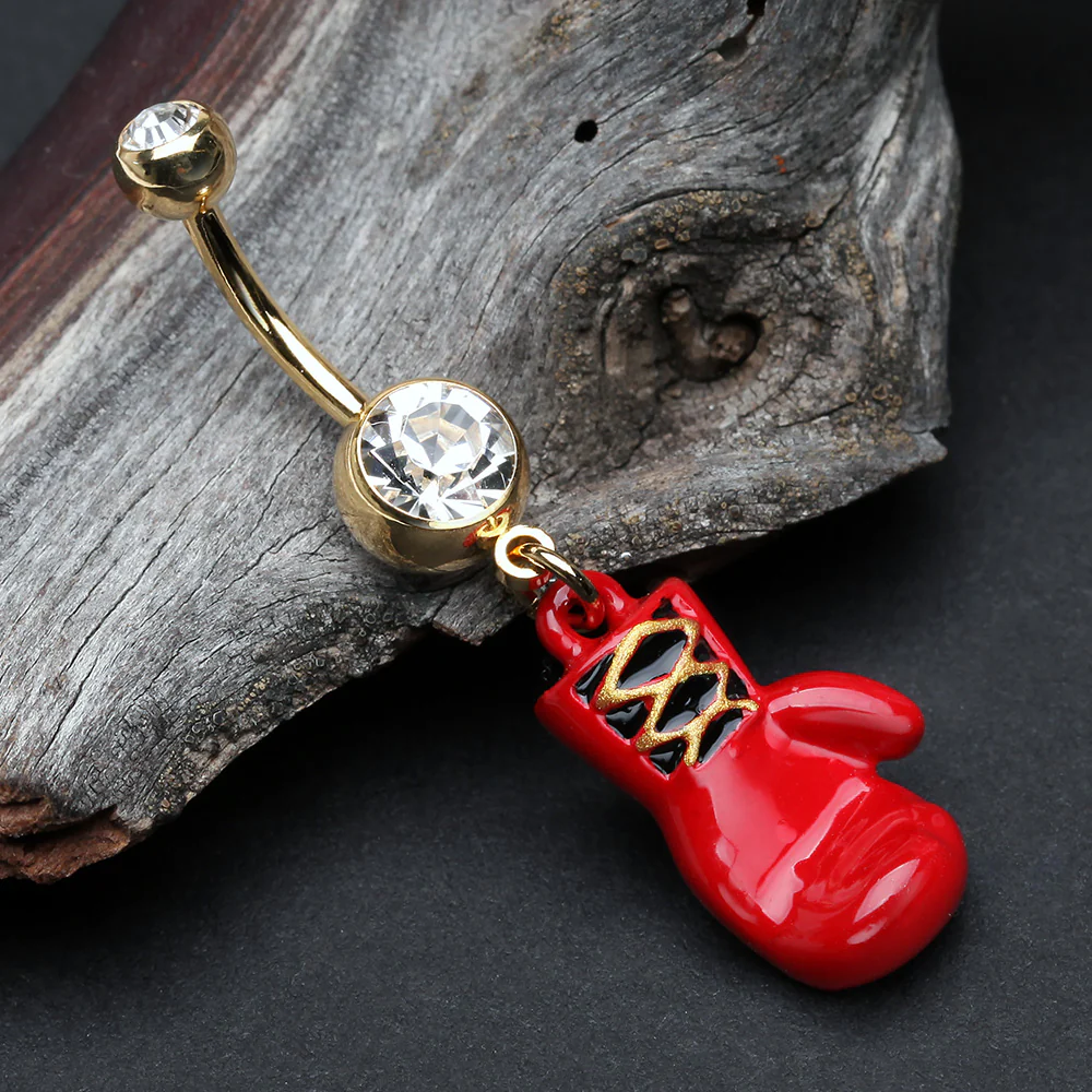 Golden Champ Red Boxing Glove Belly Button Ring - Image 3