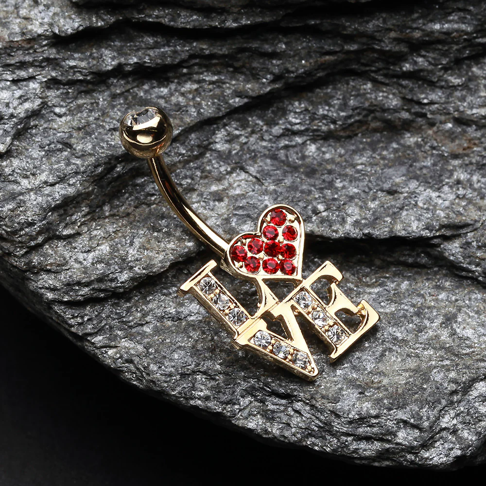 Golden Charming LOVE Belly Button Ring - Image 3