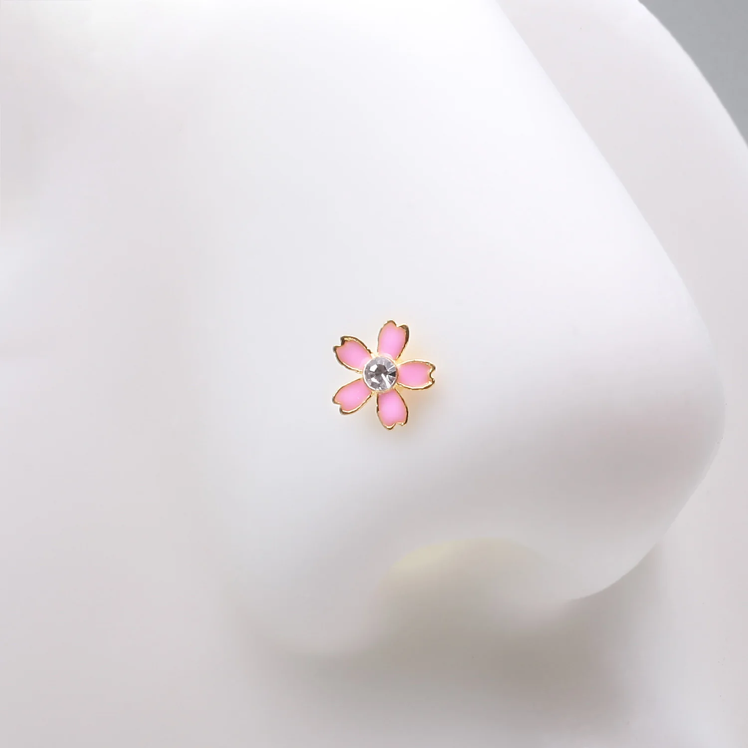 Golden Cherry Blossom Flower Sparkle Nose Stud Ring - Image 2