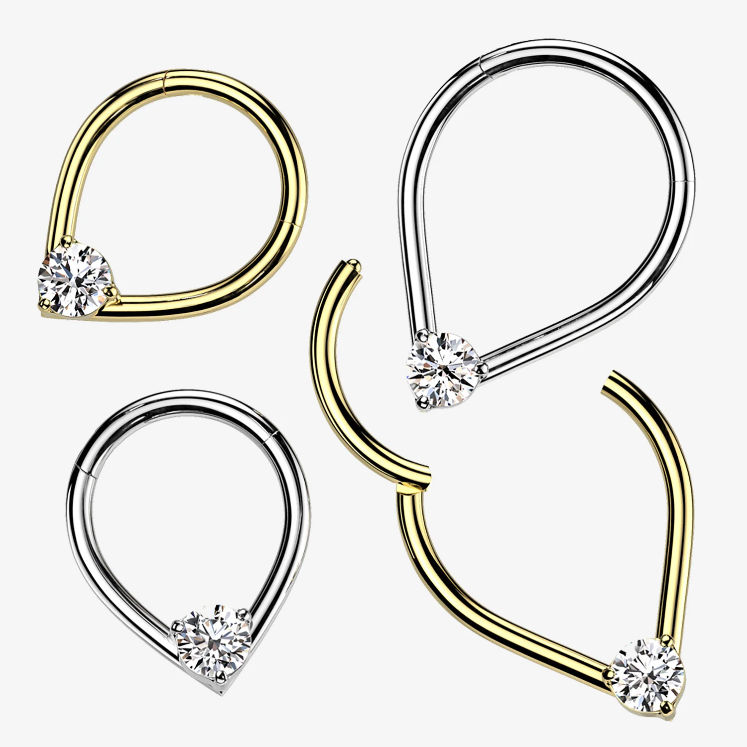 Golden Chevron Teardrop Sparkle Clicker Hoop Ring - Image 2
