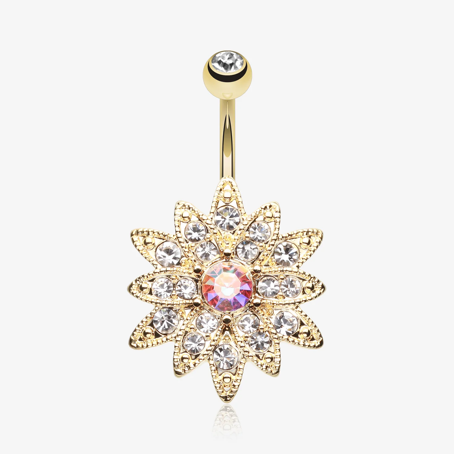 Golden Chrysanthemum Flower Belly Button Ring