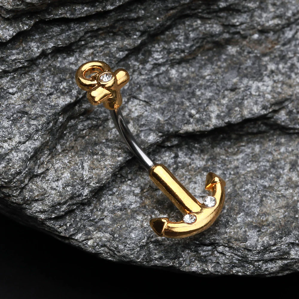 Golden Classic Anchor Dock Belly Button Ring - Image 3
