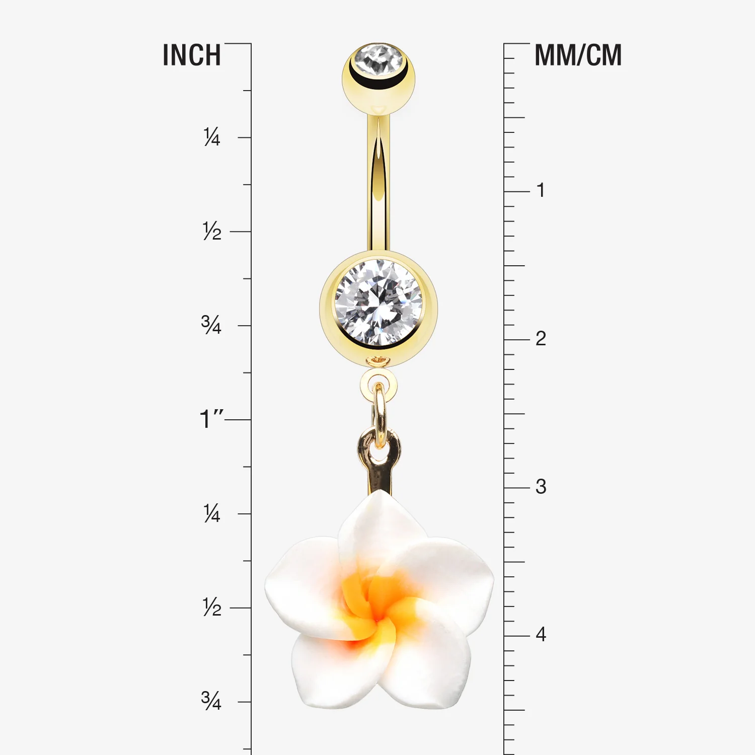 Golden Classic Plumeria Flower Belly Button Ring - Image 2