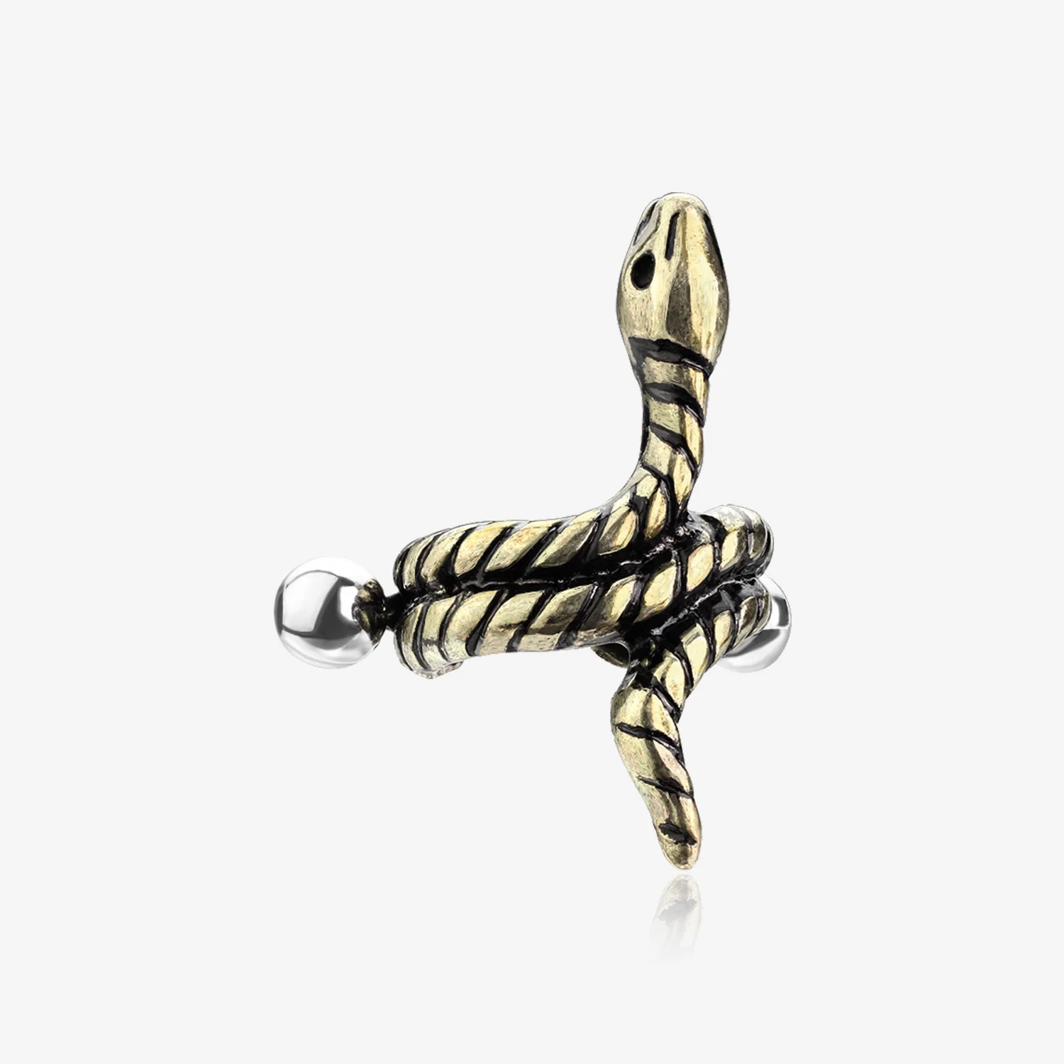 Golden Coiled Serpent Snake Steel Cartilage Helix Cuff Earring