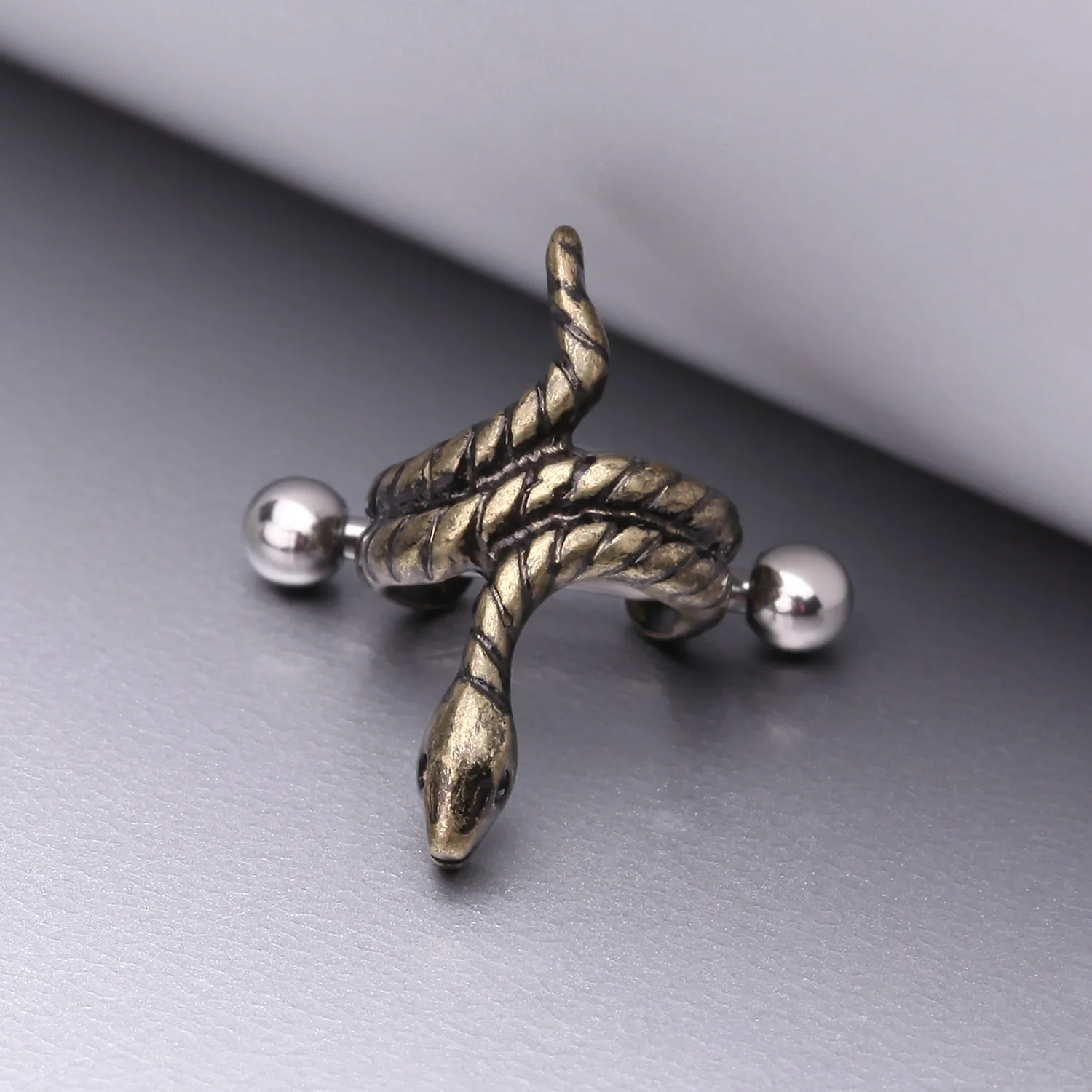Golden Coiled Serpent Snake Steel Cartilage Helix Cuff Earring - Image 2
