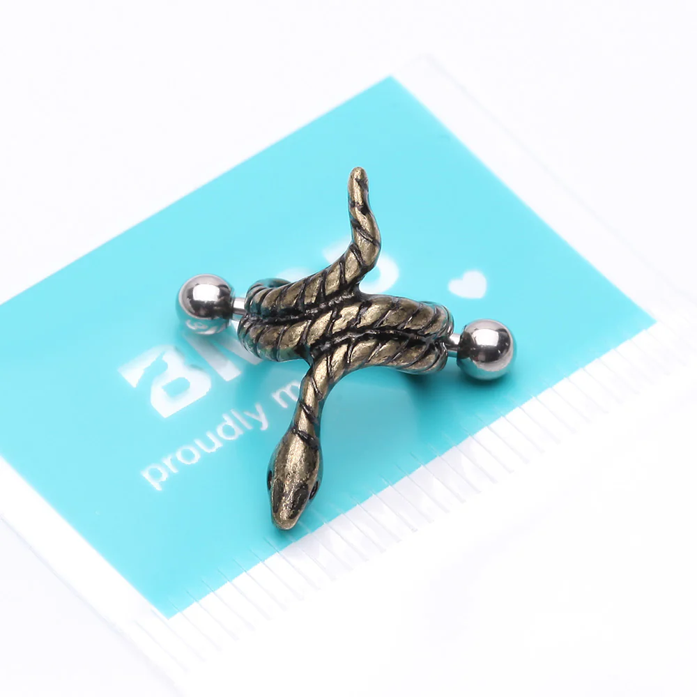 Golden Coiled Serpent Snake Steel Cartilage Helix Cuff Earring - Image 4