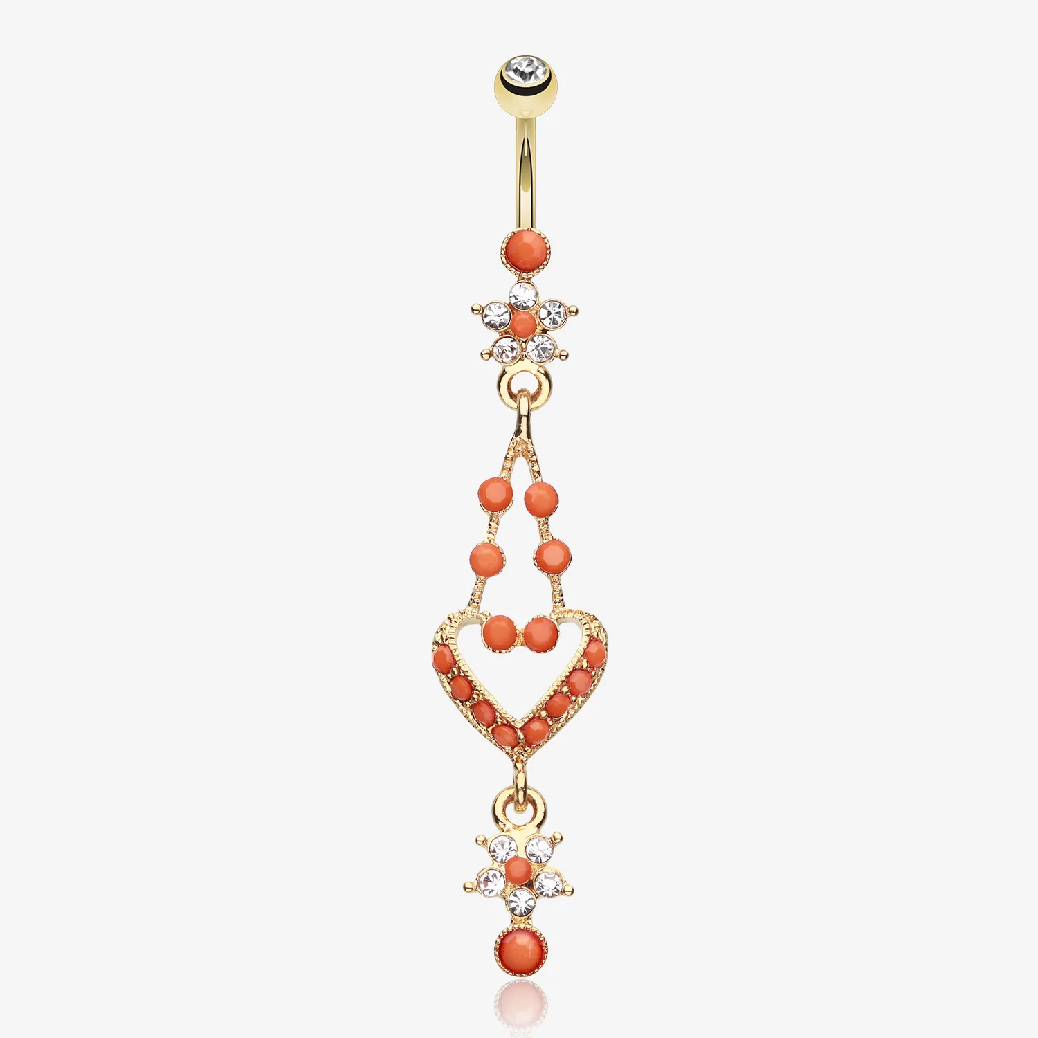Golden Coral Flora Heart Belly Button Ring