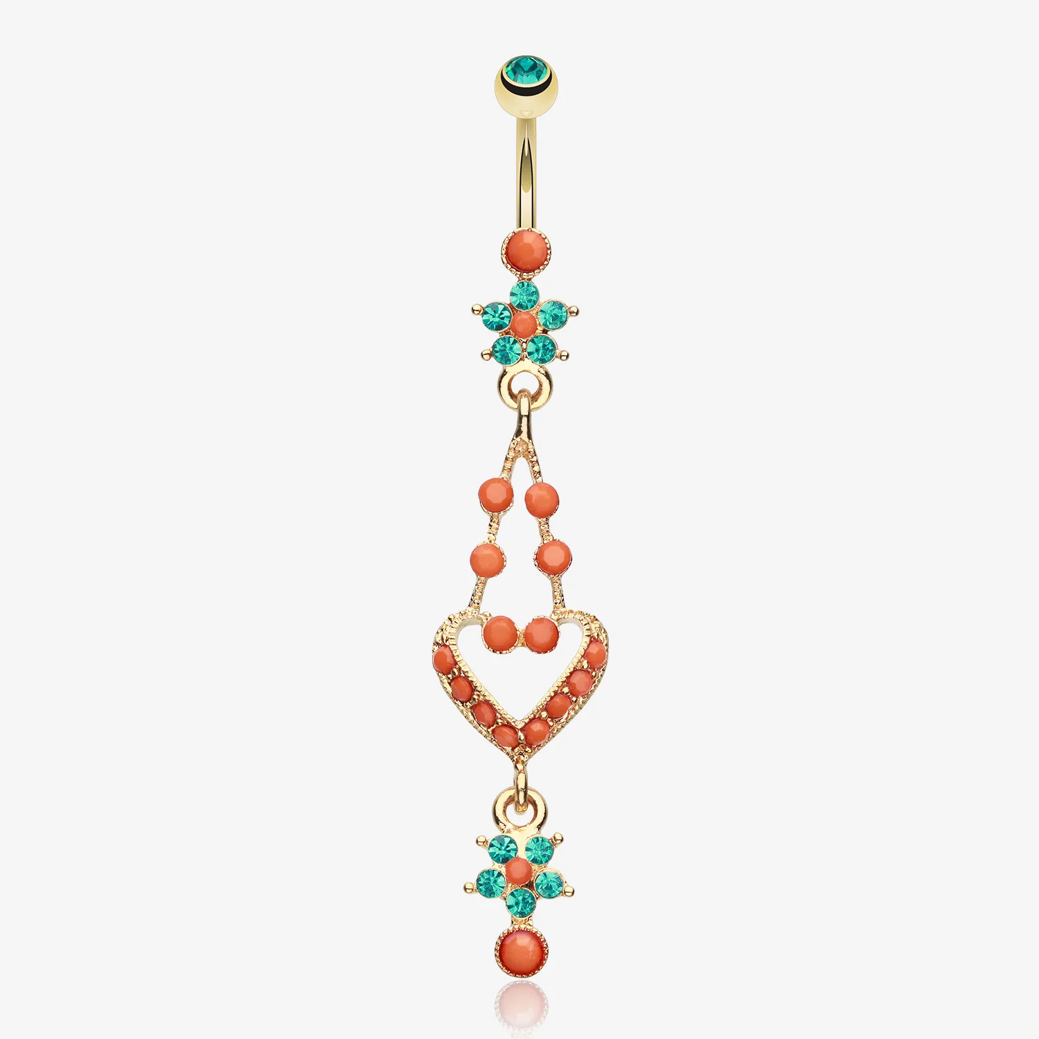 Golden Coral Flora Heart Belly Button Ring