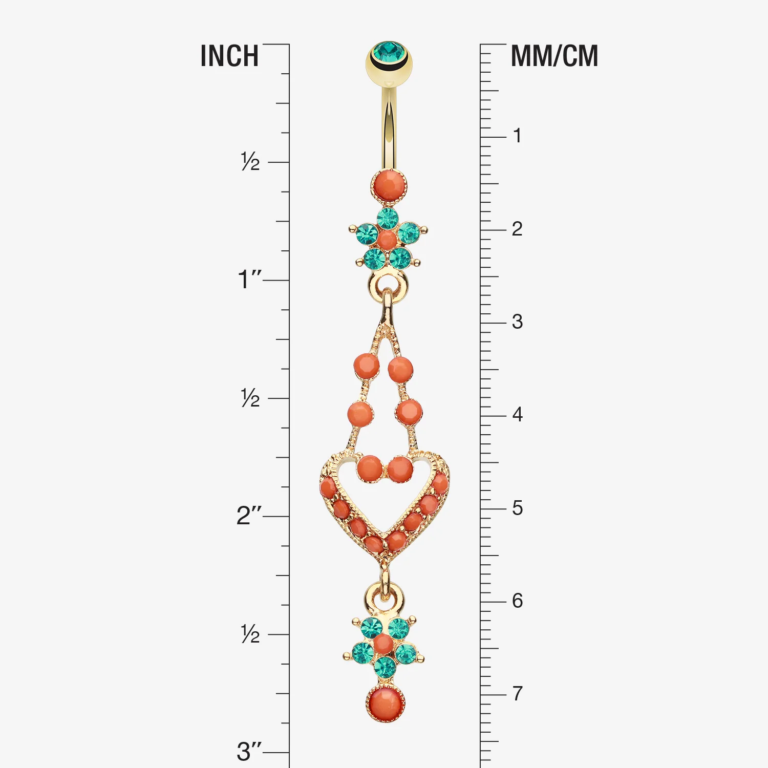 Golden Coral Flora Heart Belly Button Ring - Image 2