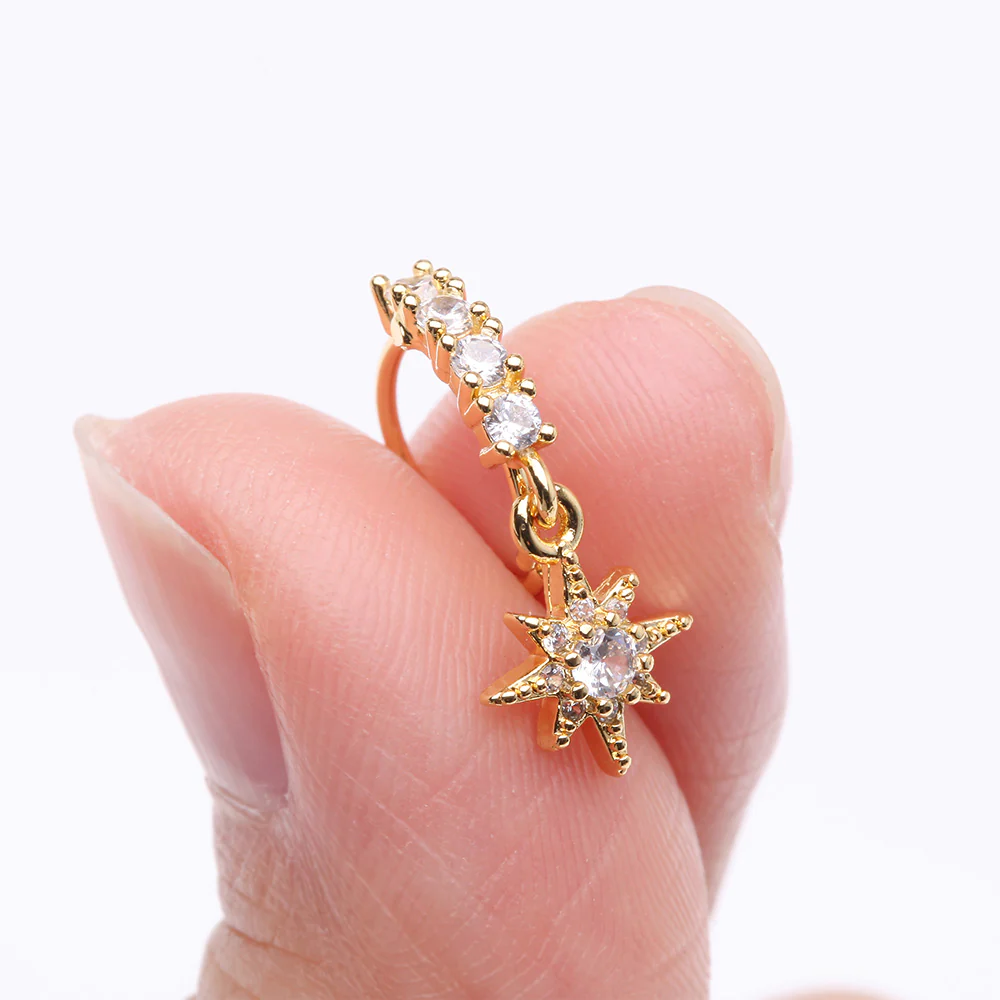 Golden Cosmic Starburst Sparkle Multi-Gem Lined Bendable Hoop Ring - Image 3