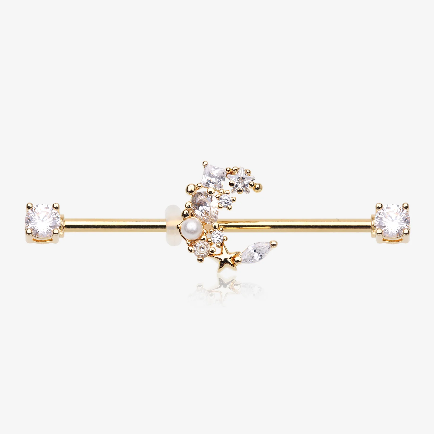 Golden Crescent Moon Celestial Sparkle Ends Industrial Barbell