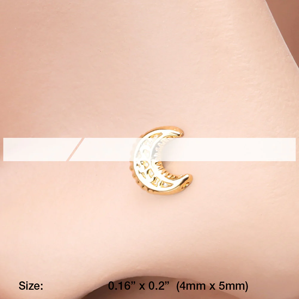 Golden Crescent Moon Filigree Nose Stud Ring - Image 3