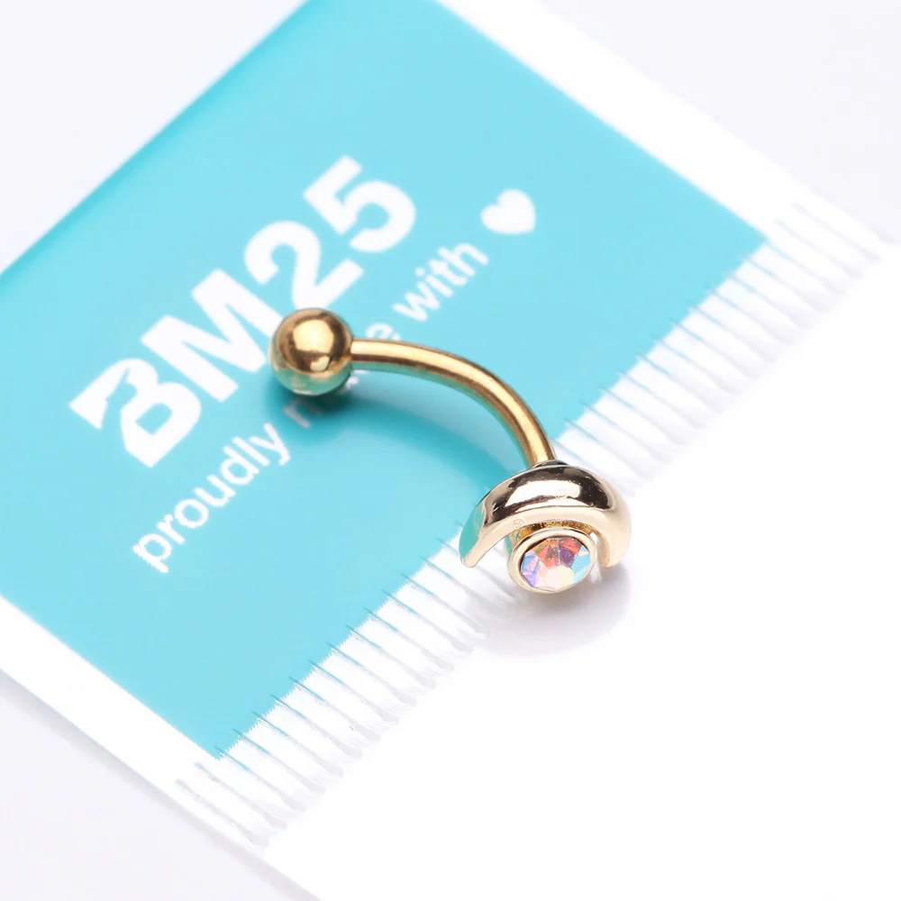 Golden Crescent Moon Sparkle Gem Curved Barbell - Image 4