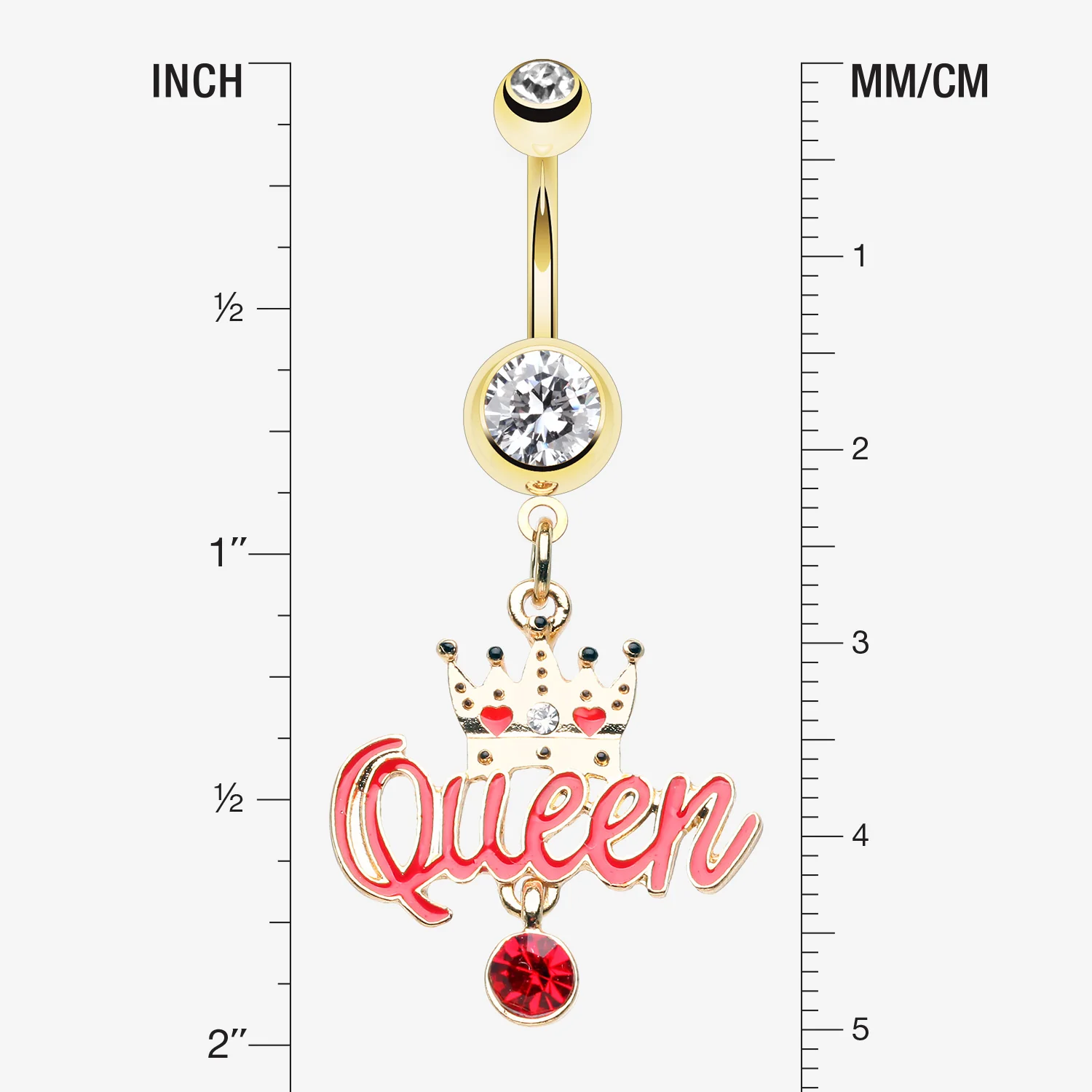 Golden Crowned Queen Sparkle Belly Button Ring - Image 2