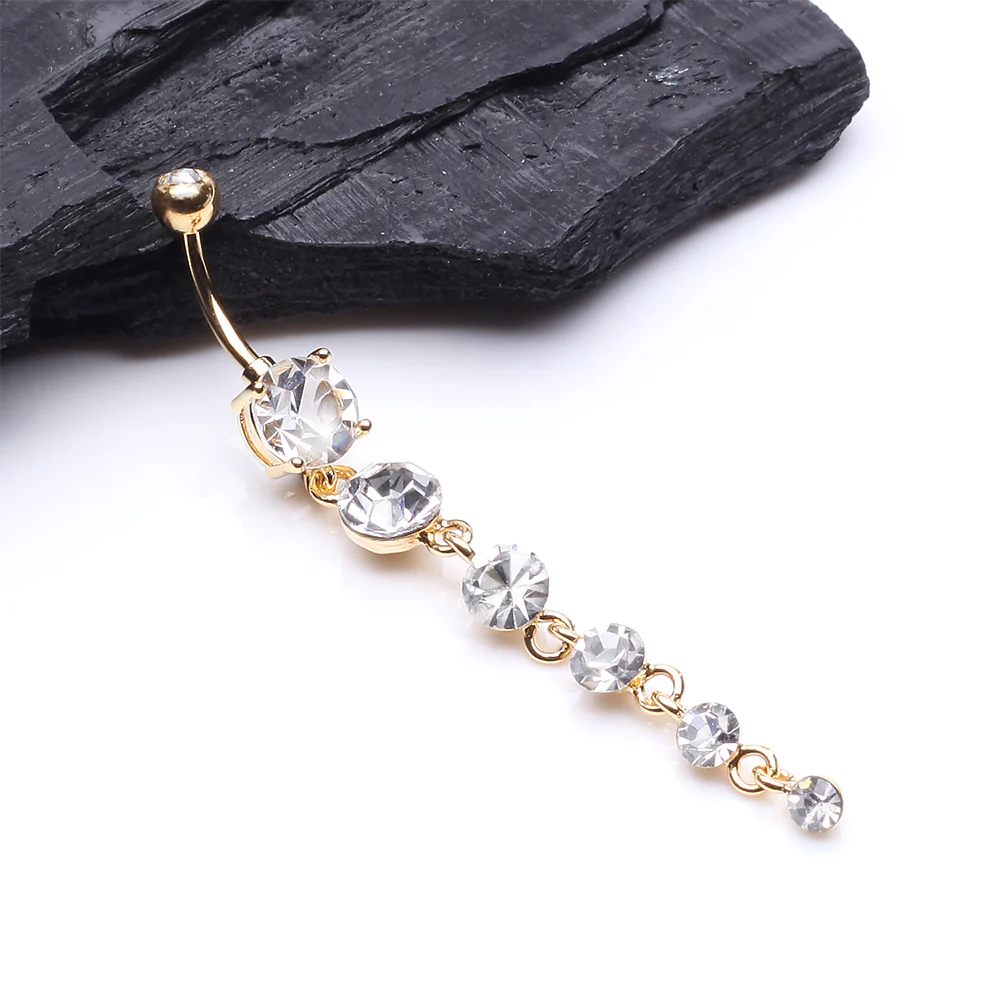 Golden Crystalline Droplets Fall Belly Button Ring - Image 3