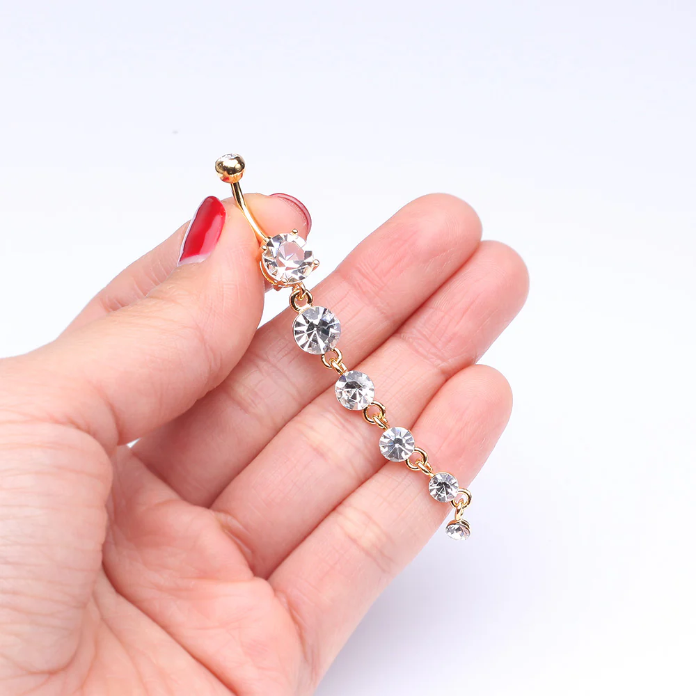 Golden Crystalline Droplets Fall Belly Button Ring - Image 4