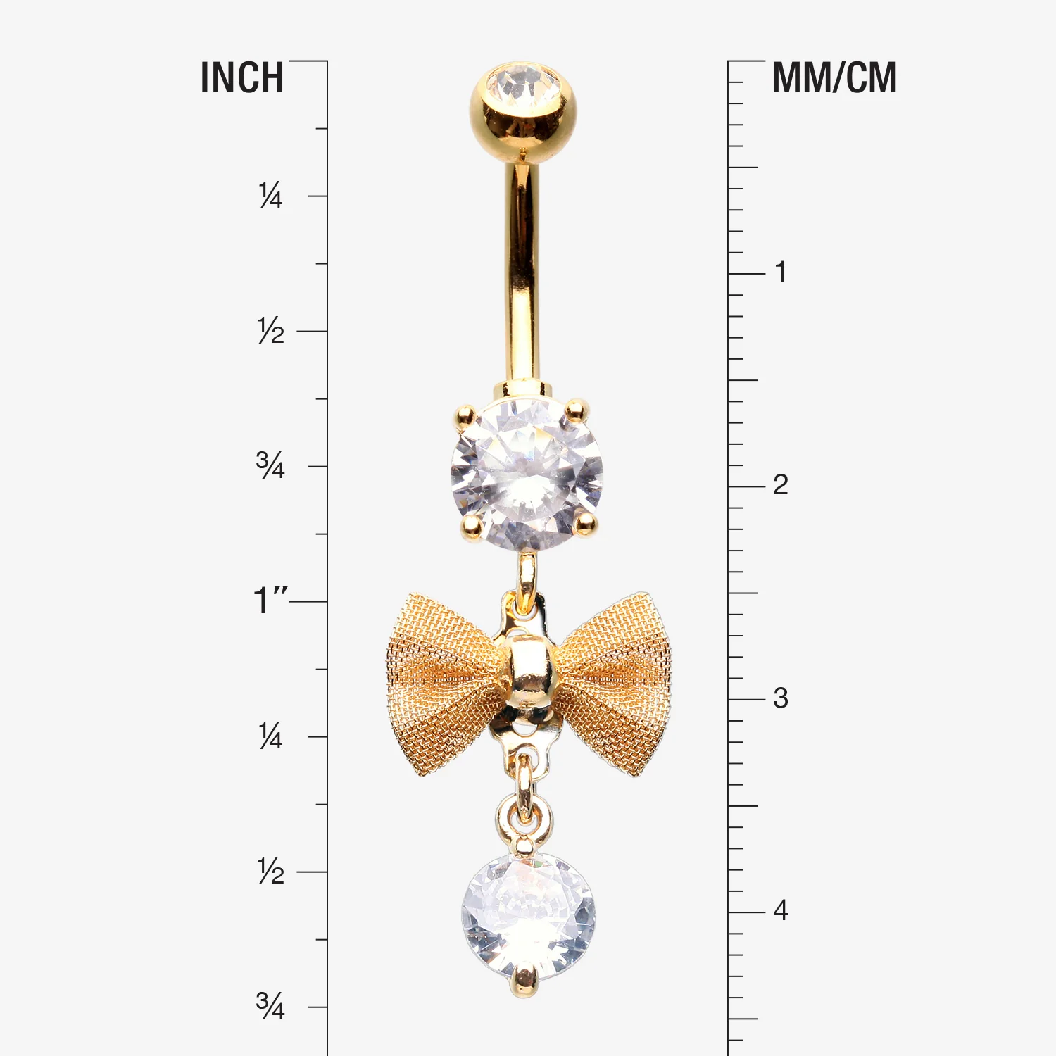 Golden Dainty Bow-Tie Prong Gem Sparkle Belly Button Ring - Image 2