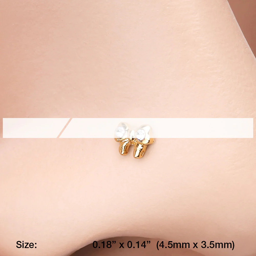 Golden Dainty Bow-Tie Sparkle L-Shaped Nose Ring - Image 3
