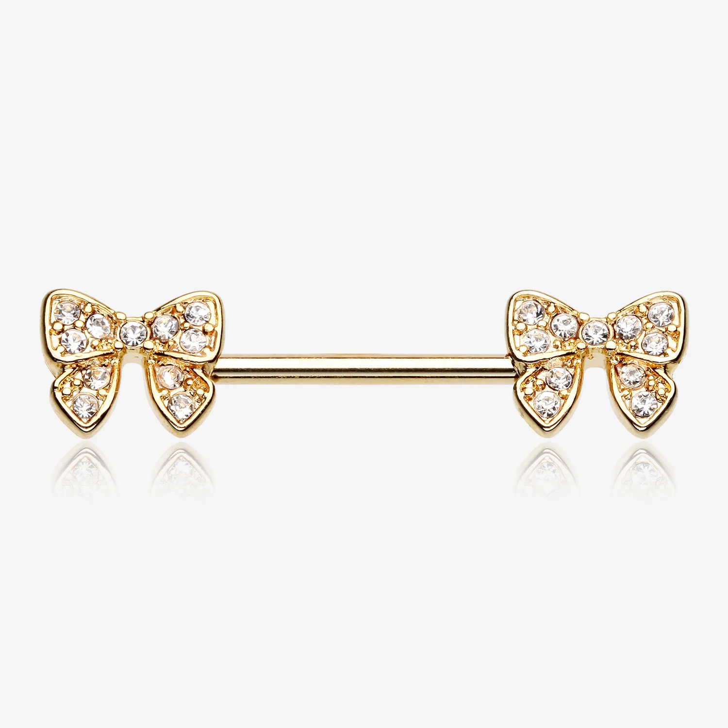 A Pair of Golden Dainty Bow-Tie Sparkle Nipple Barbell Ring
