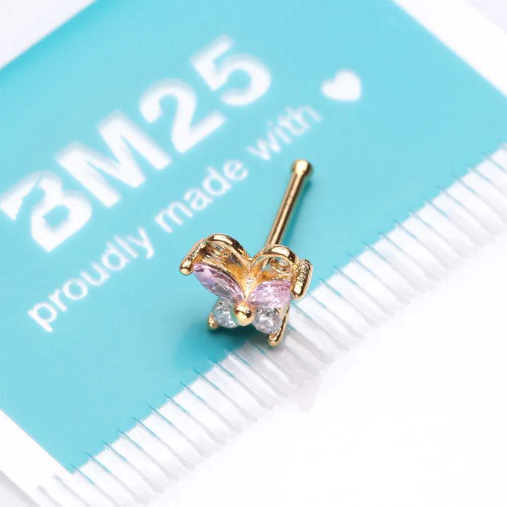 Golden Dainty Butterfly Rose Sparkle Multi-Gem Nose Stud Ring - Image 4