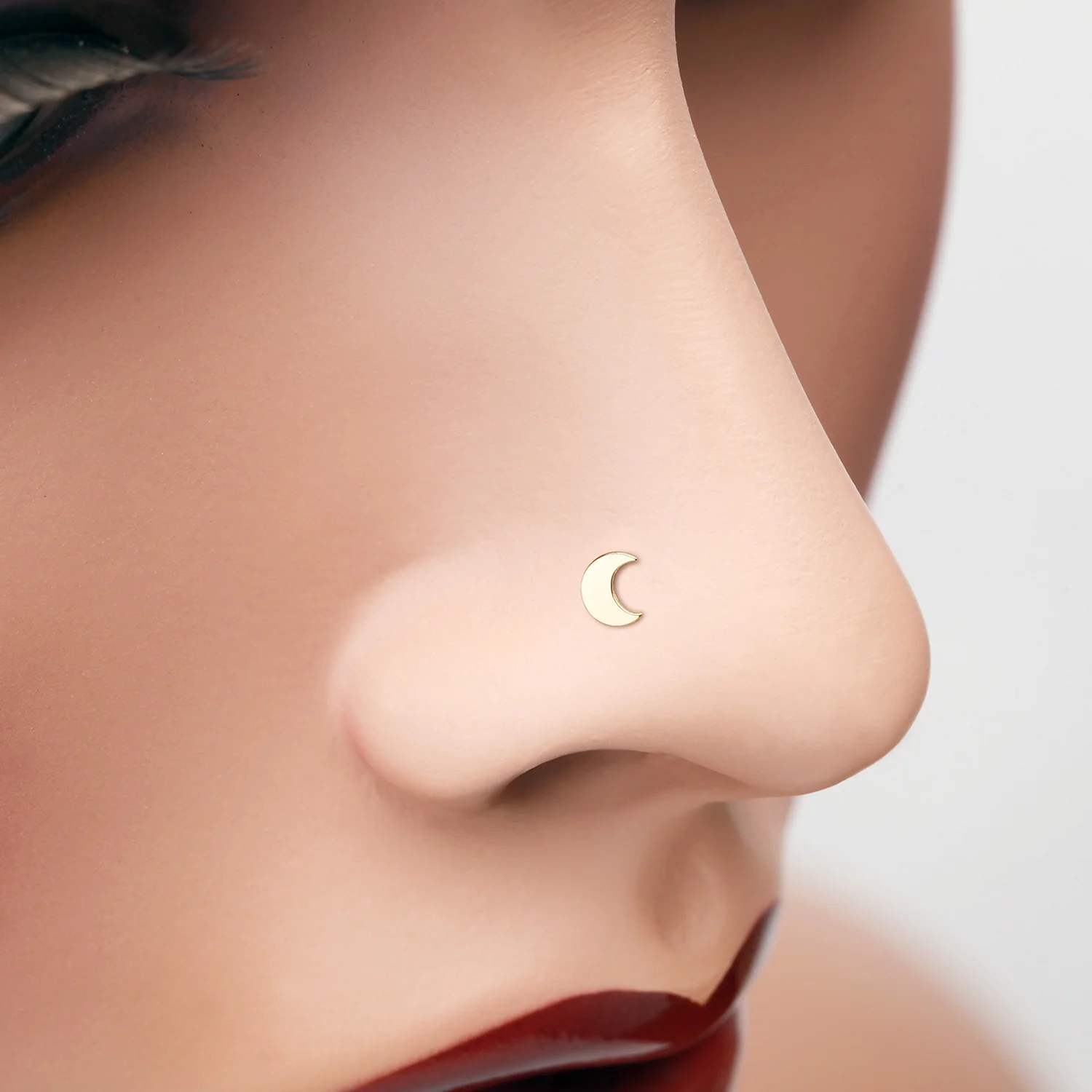 Golden Dainty Crescent Moon Icon Nose Stud Ring - Image 2