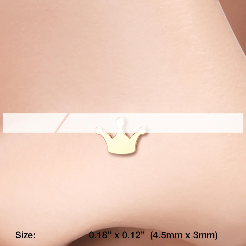 Golden Dainty Princess Crown Icon L-Shaped Nose Ring - Image 3
