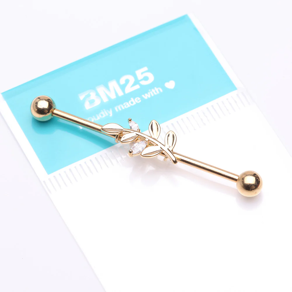 Golden Dainty Sparkle Leaflet Industrial Barbell - Image 3