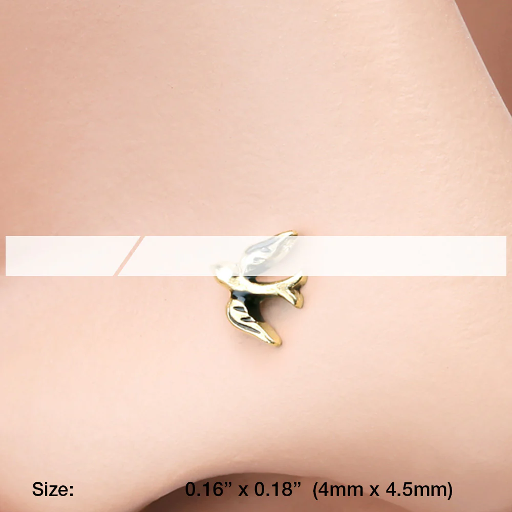 Golden Dainty Swallow Bird L-Shaped Nose Ring - Image 3
