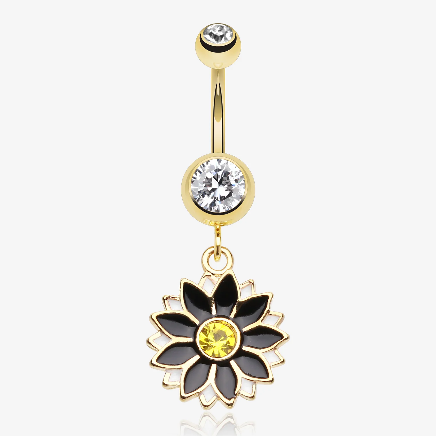 Golden Daisy Blossom Flower Belly Button Ring