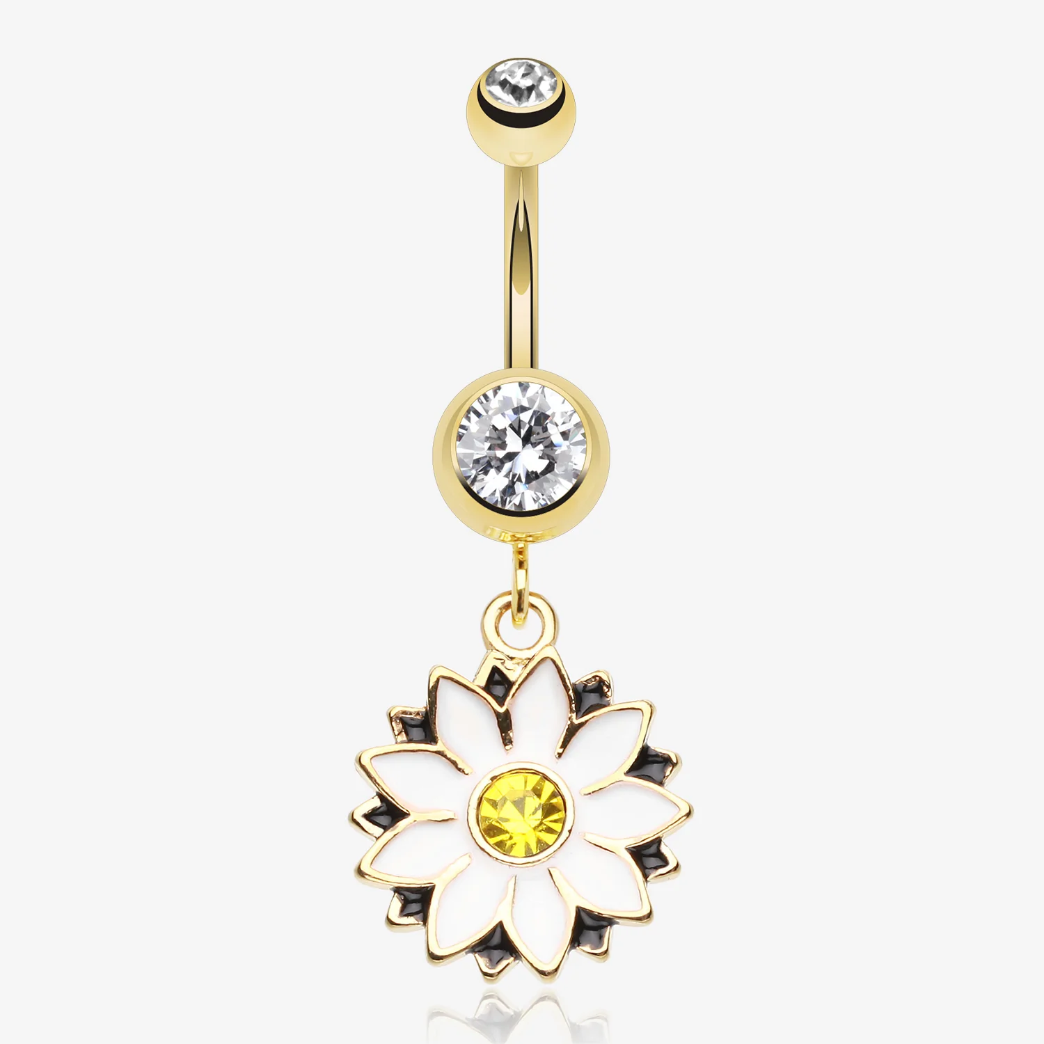 Golden Daisy Blossom Flower Belly Button Ring