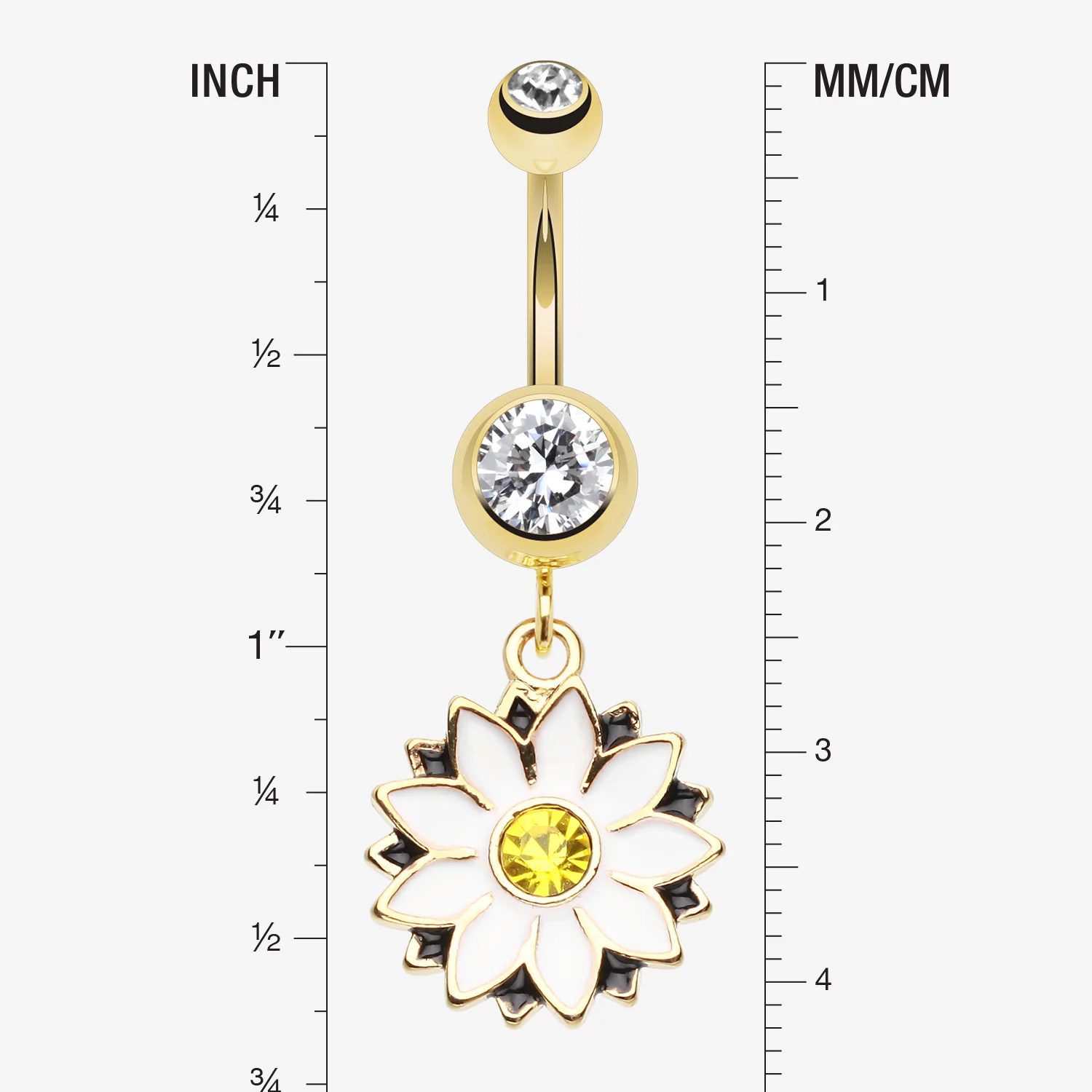 Golden Daisy Blossom Flower Belly Button Ring - Image 2