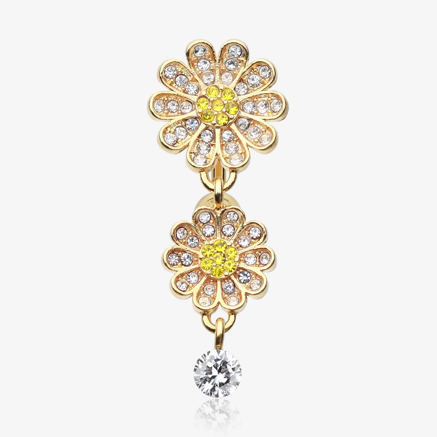 Golden Daisy Glam Multi-Gem Reverse Belly Button Ring