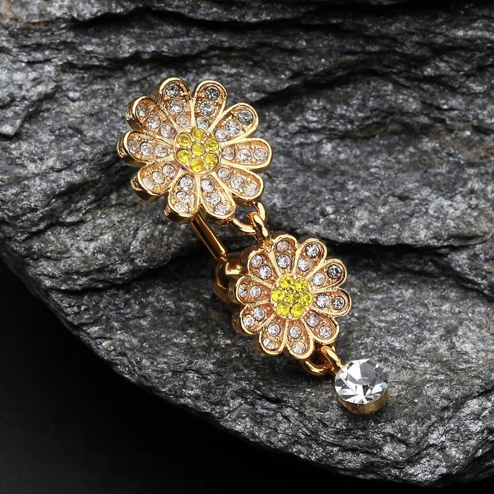Golden Daisy Glam Multi-Gem Reverse Belly Button Ring - Image 3