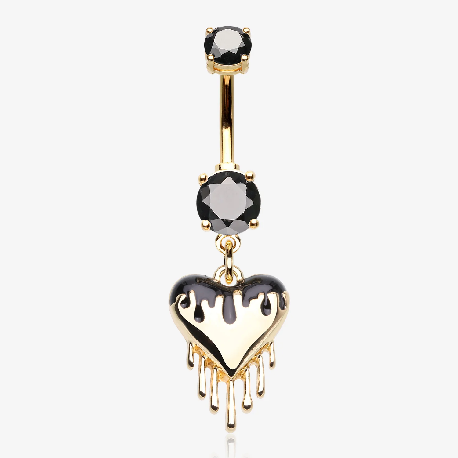 Golden Dark Love Dripping Heart Dangle Belly Button Ring