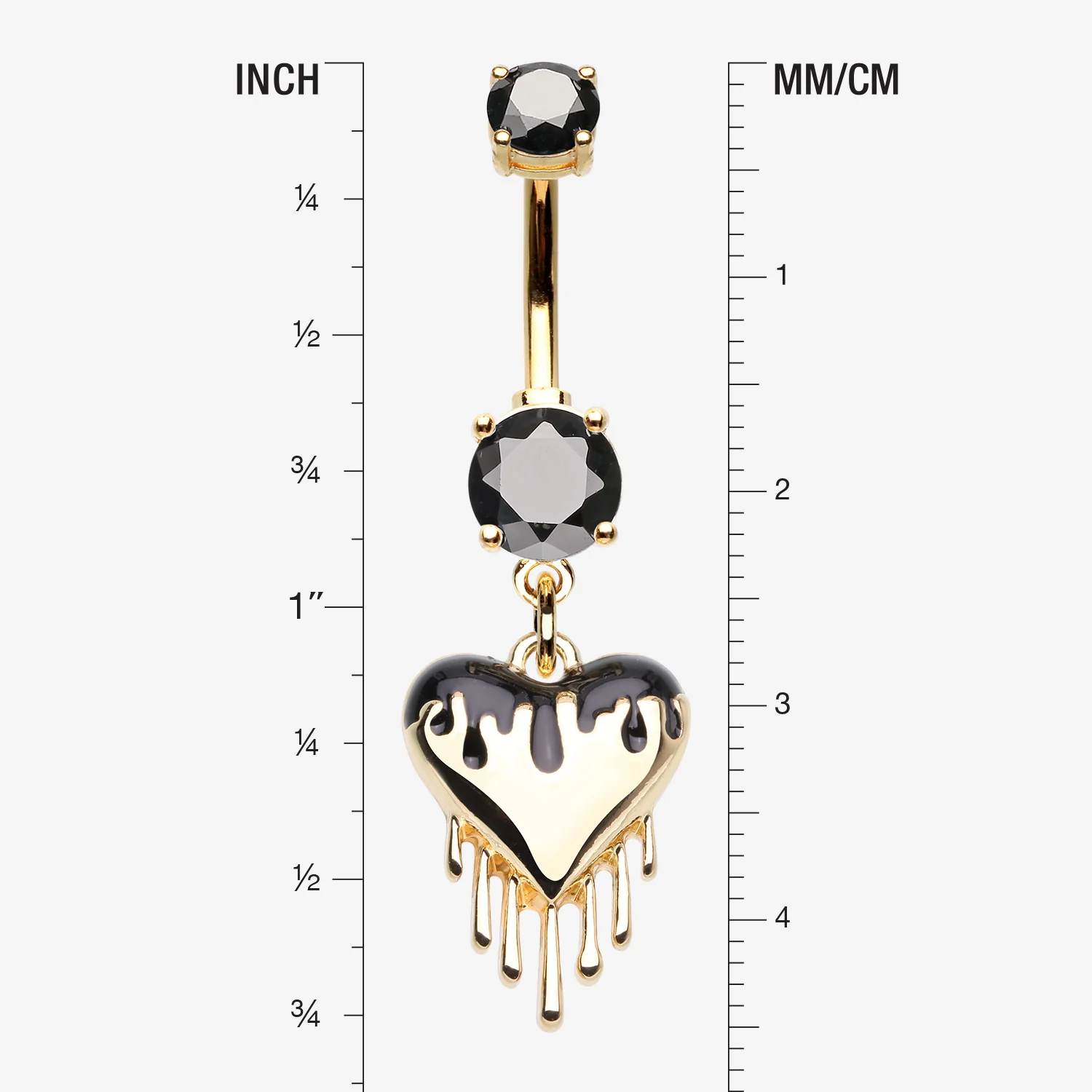 Golden Dark Love Dripping Heart Dangle Belly Button Ring - Image 2