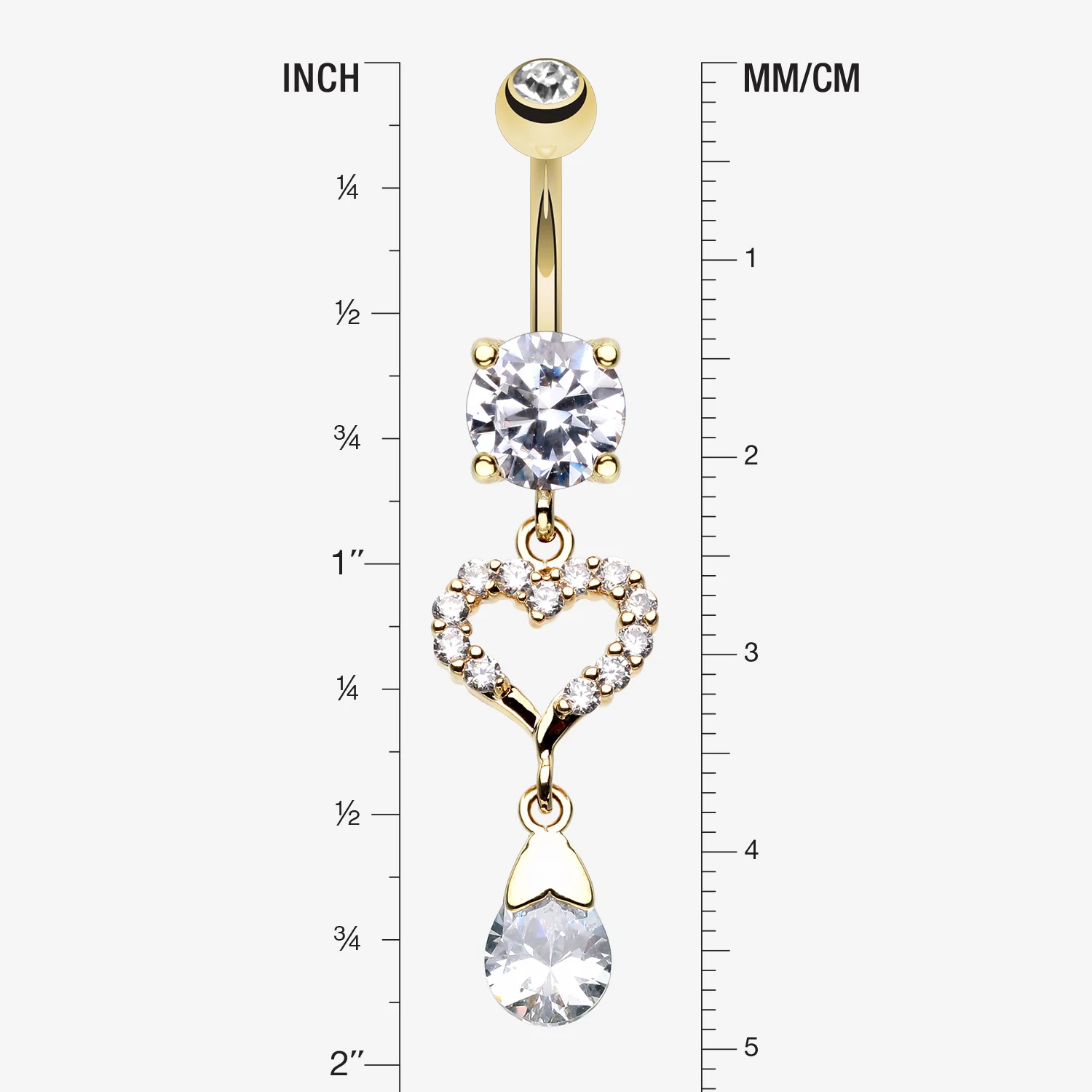 Golden Darling Heart Sparkle Belly Button Ring - Image 2