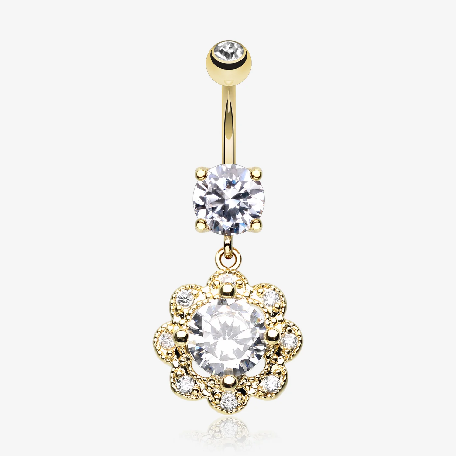 Golden Dazzling Flower Belly Button Ring