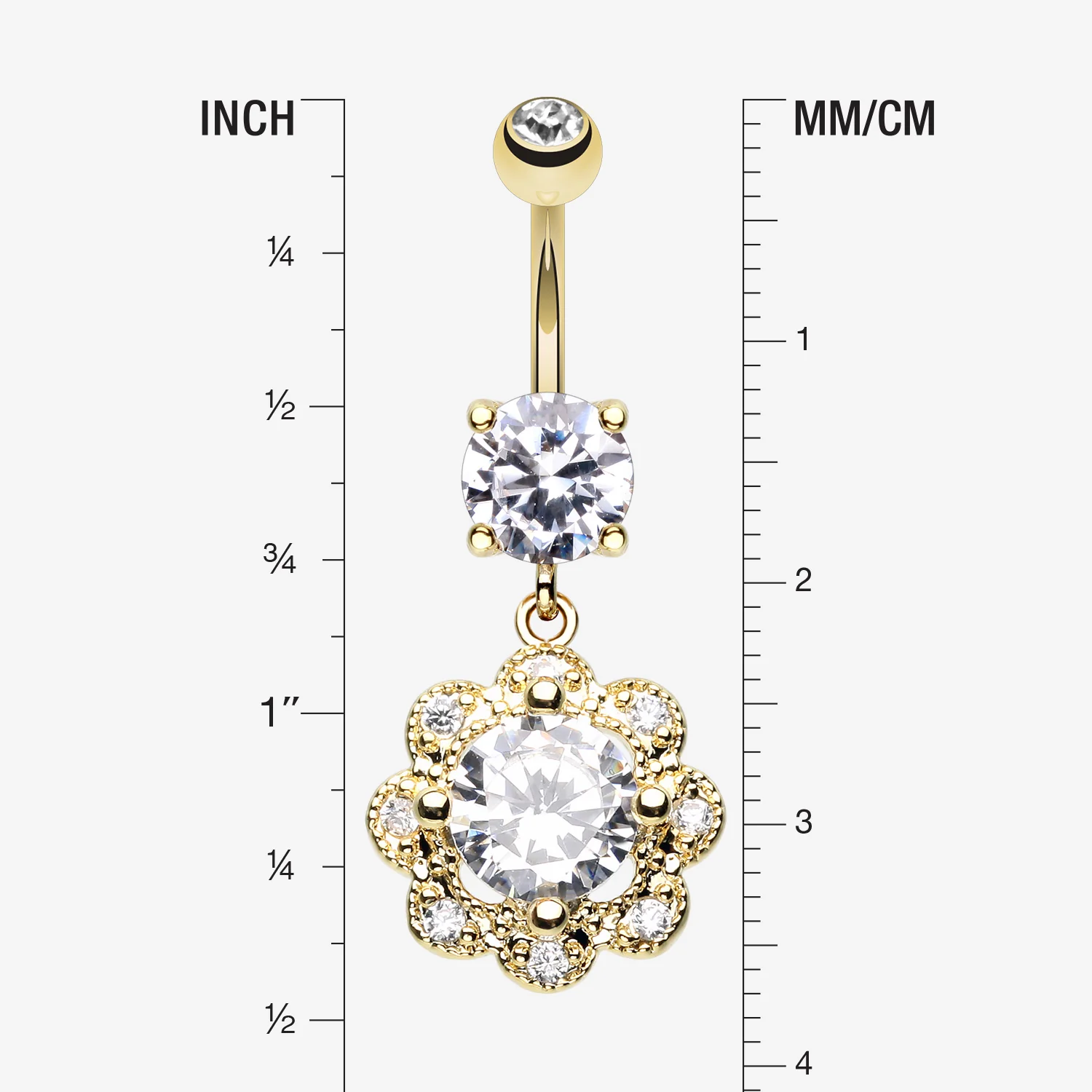 Golden Dazzling Flower Belly Button Ring - Image 2