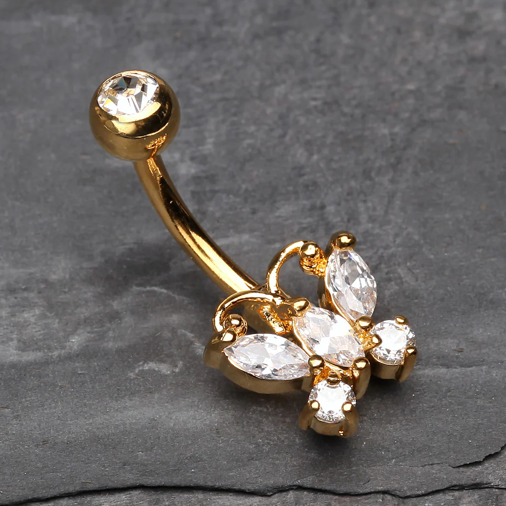 Golden Delightful Butterfly Belly Button Ring - Image 3