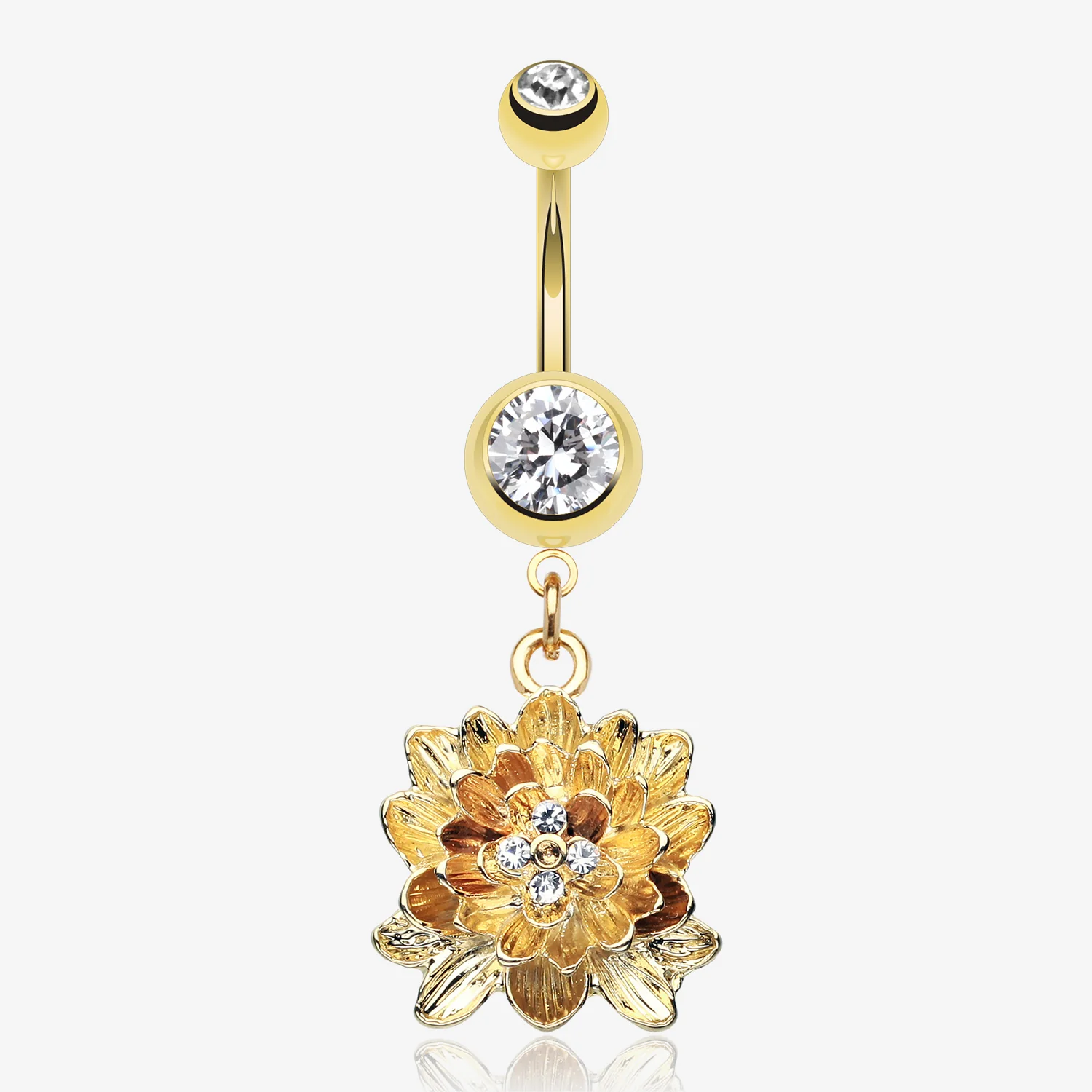 Golden Divine Lotus Belly Button Ring
