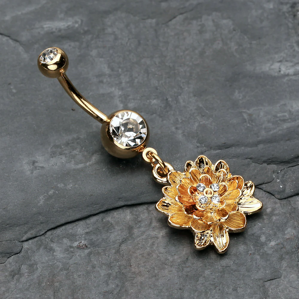 Golden Divine Lotus Belly Button Ring - Image 3