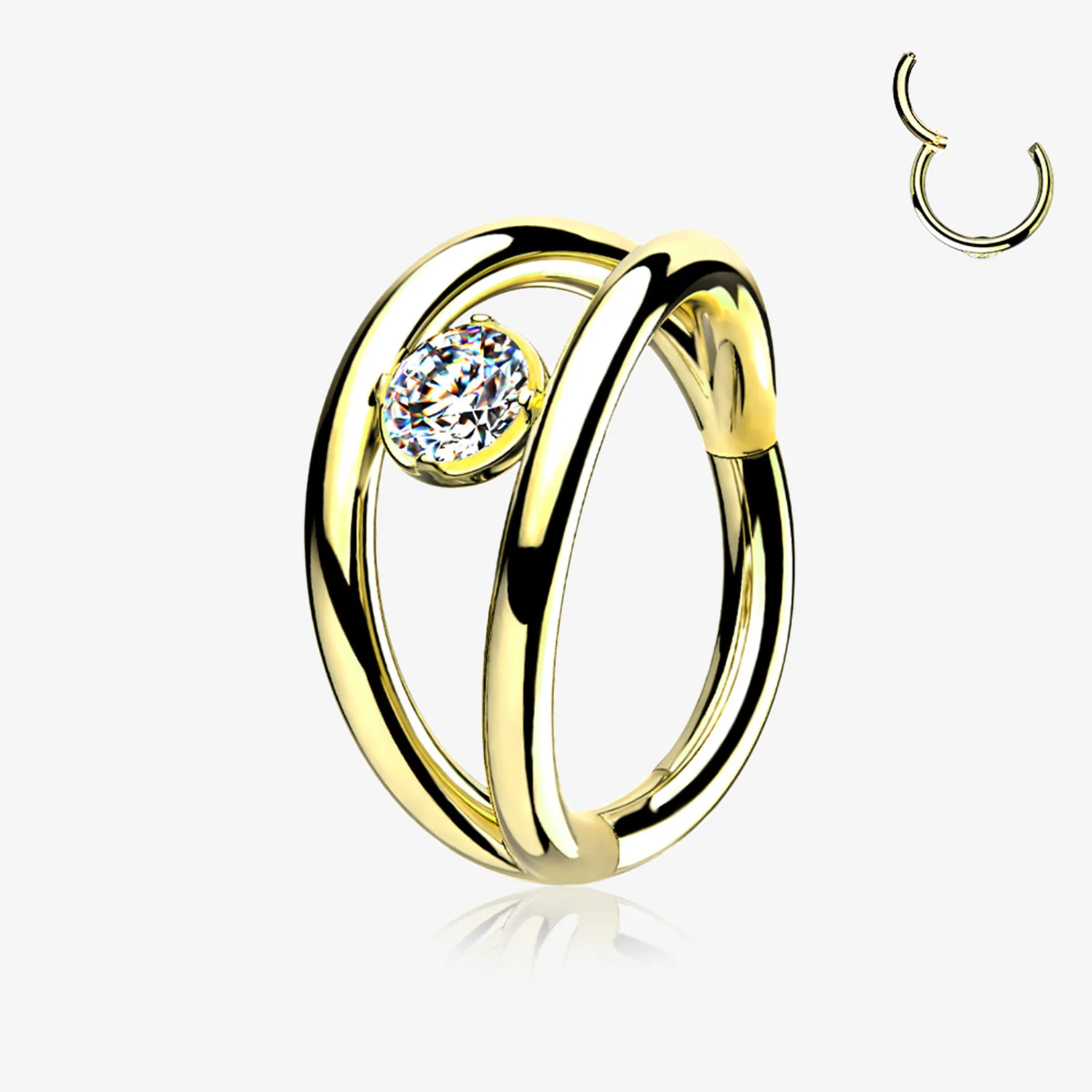 Golden Double Hoop Sparkle Seamless Clicker Hoop Ring