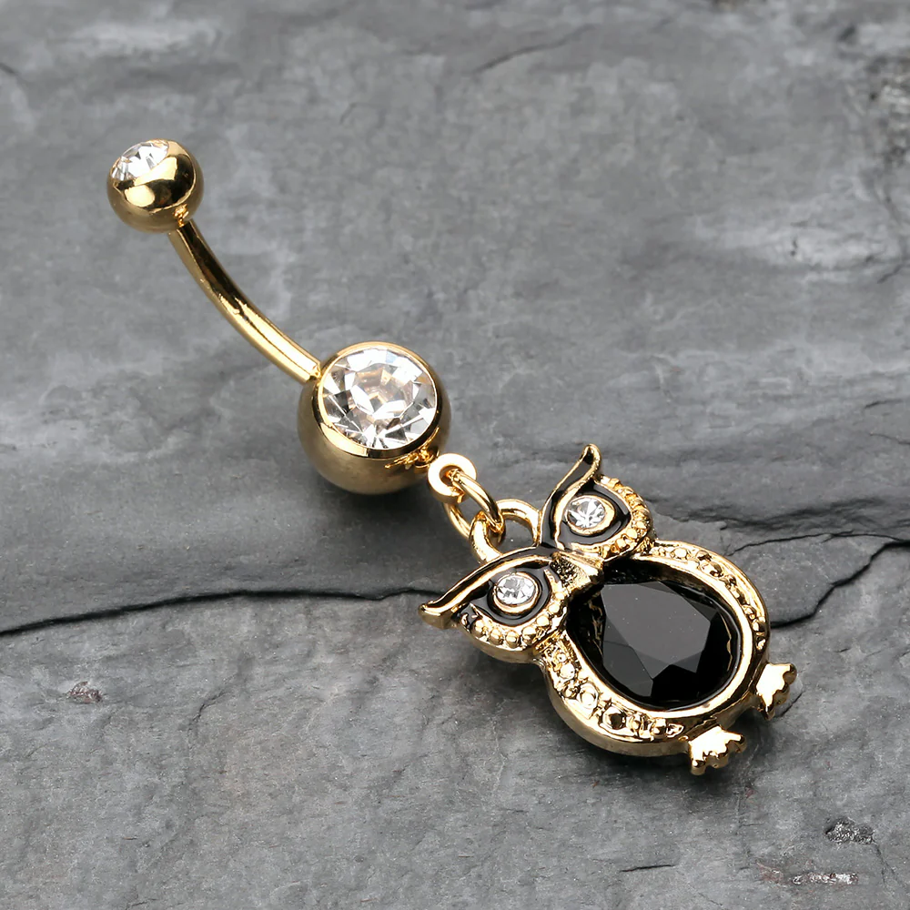 Golden Dusk Owl Belly Button Ring - Image 3