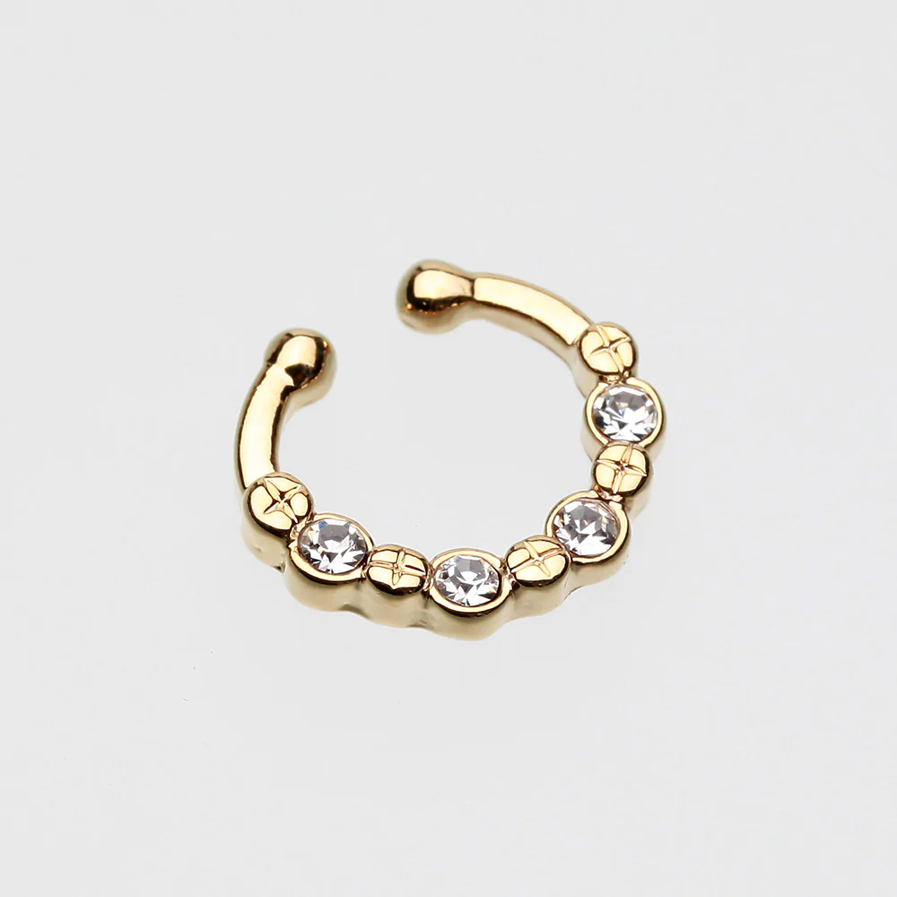 Golden Elan Multi-Gem Fake Septum Clip-On Ring - Image 3