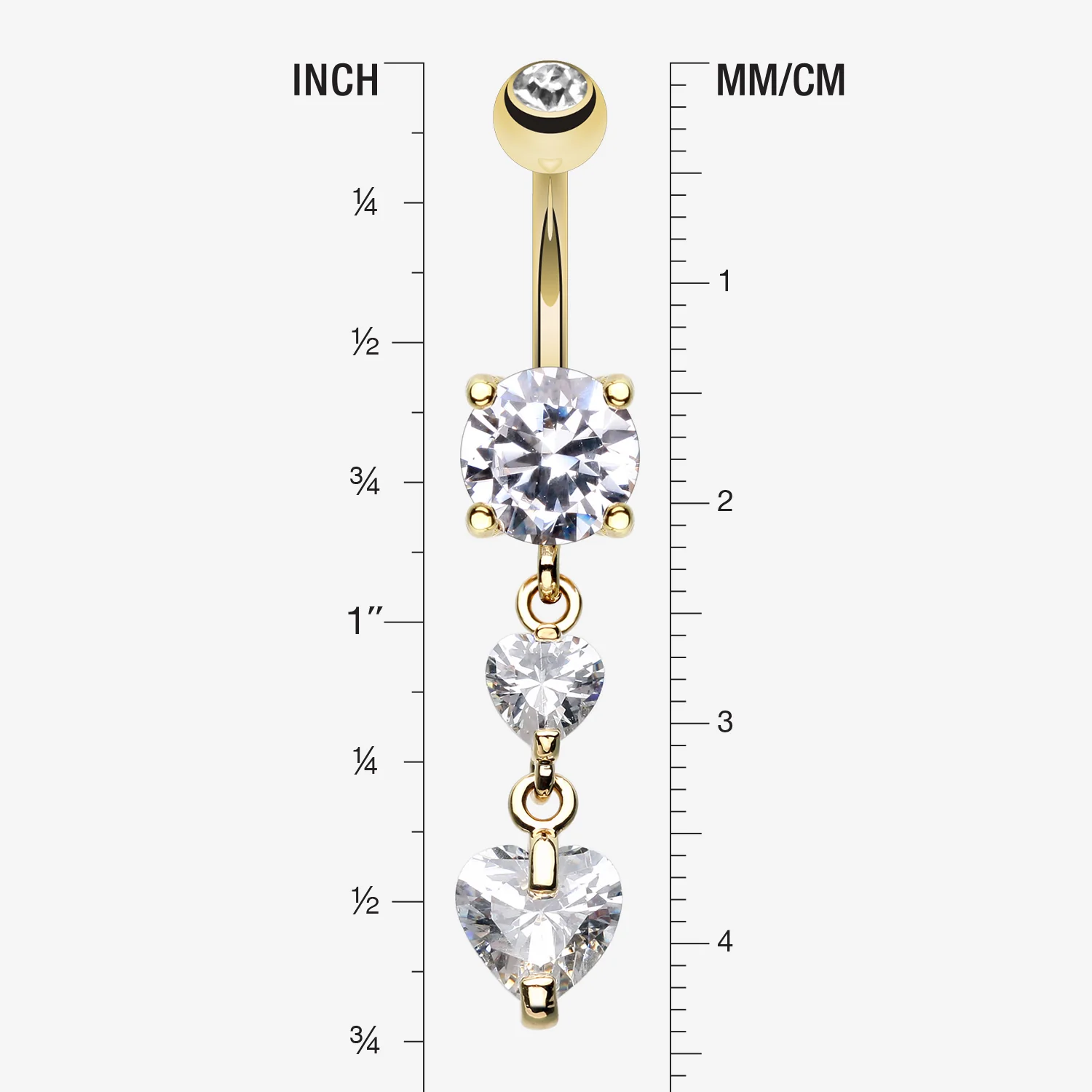 Golden Elegant Double Hearts Belly Button Ring - Image 2