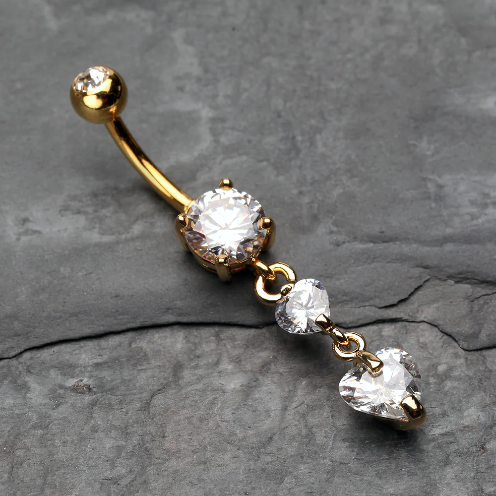 Golden Elegant Double Hearts Belly Button Ring - Image 3