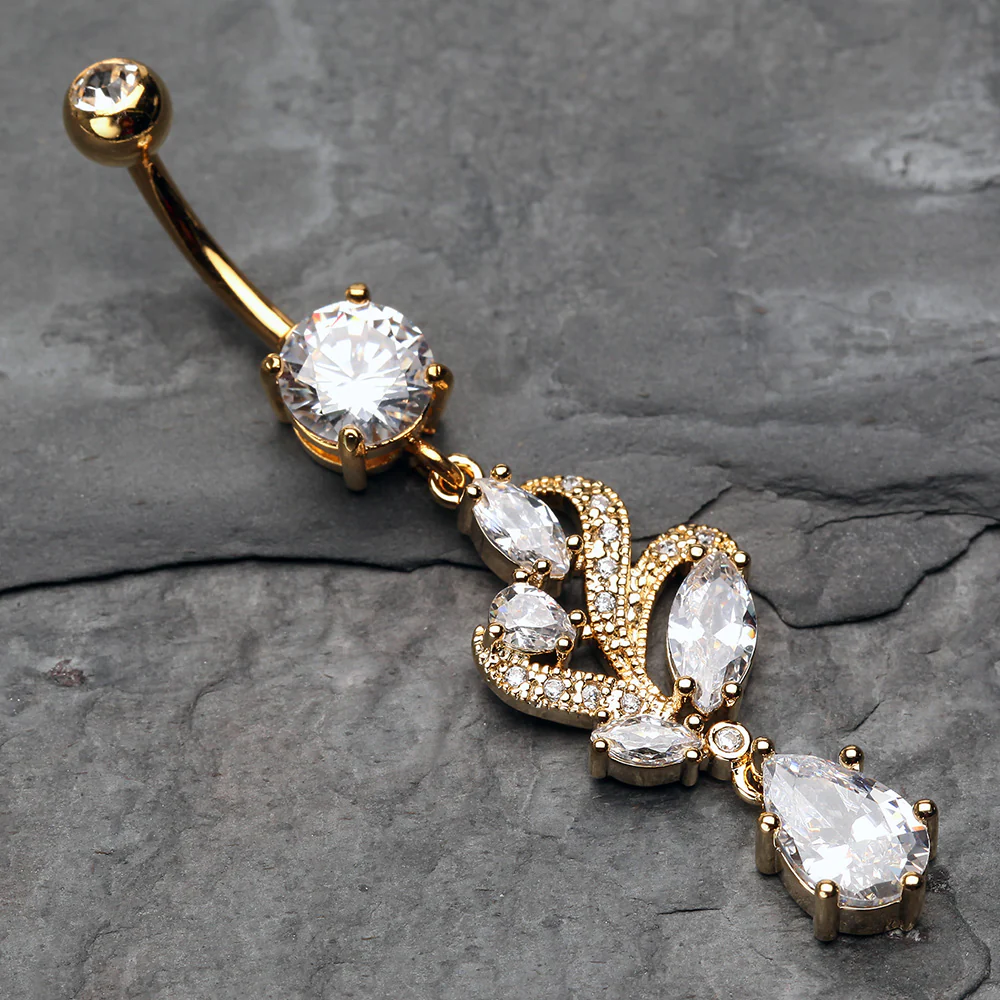Golden Elegant Luster Vines Belly Button Ring - Image 3