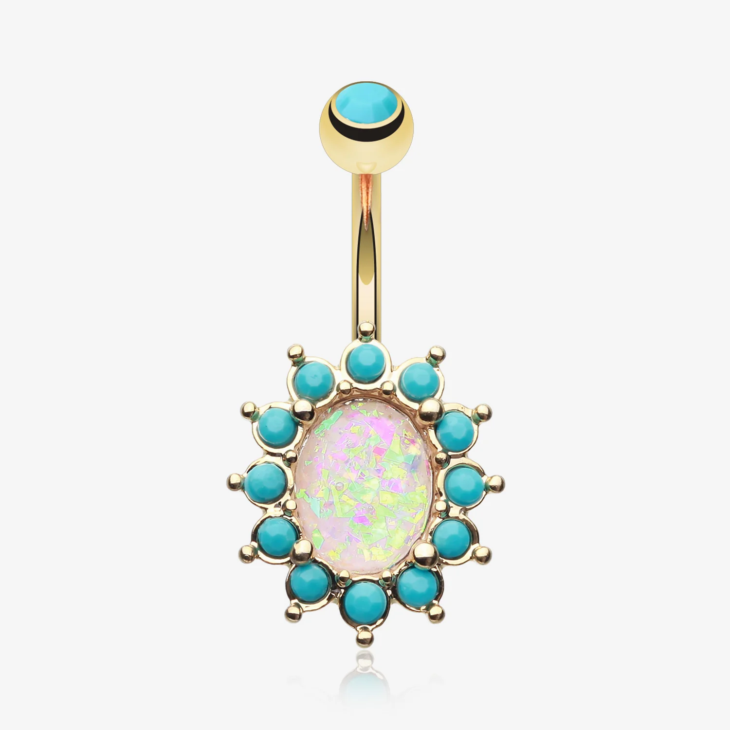 Golden Elegant Opal Turquoise Belly Button Ring